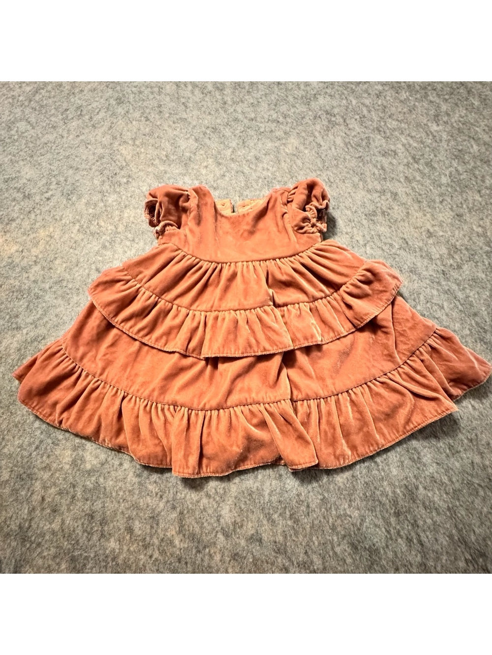 Janie and Jack Peach/Tan Velvet Ruffle Tiered Party/Holiday Toddler Dress 6-12m